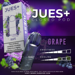 Jues Plus กลิ่น Grape: กลิ่นขององุ่นที่เข้มข้นและหอมหวาน จะให้ความรู้สึกเหมือนกำลังทานผลไม้องุ่นสุกสด เป็นกลิ่นที่นิยมมากที่สุด