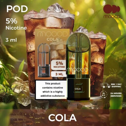 Moood Pod กลิ่น Cola : กลิ่นโคล่า รสชาติคลาสสิกของโคล่า, เย็นซ่าทำให้รู้สึกฟินไปกับทุกคำสูบ
